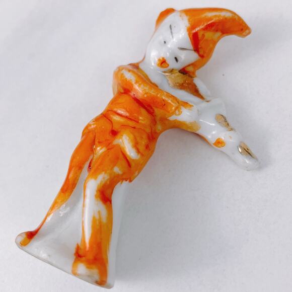 Mid Century Japan Porcelain Violinist Figurine Orange White Hand Painted Decor - Picture 11 of 11